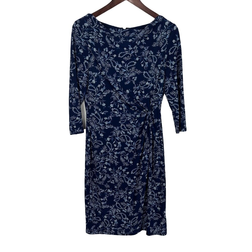 Lauren Ralph Lauren Blue Floral Ruched Fit n' Flare Dress Women's 4